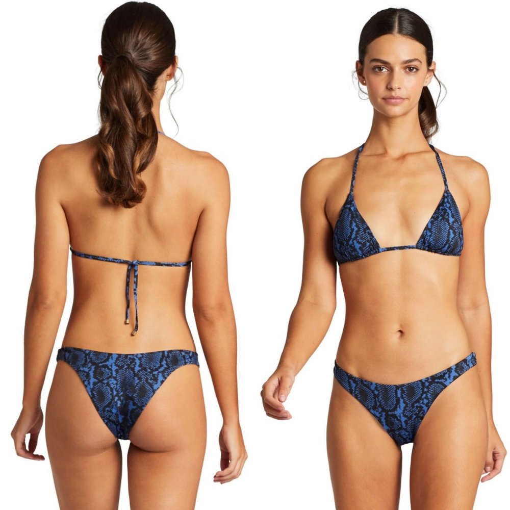 Vitamin A Blue Snake Print Triangle Bikini Bottom
